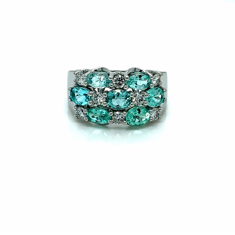 White 14 Karat Cluster Fashion Ring With 8=0.50Tw Round Brilliant G Vs Diamonds And 7=2.10Tw Oval Tourmalines